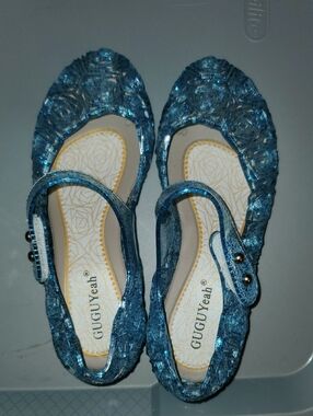 GUGUYeaH Blue Jelly Mary Jane Flats, Girls Toddler 10